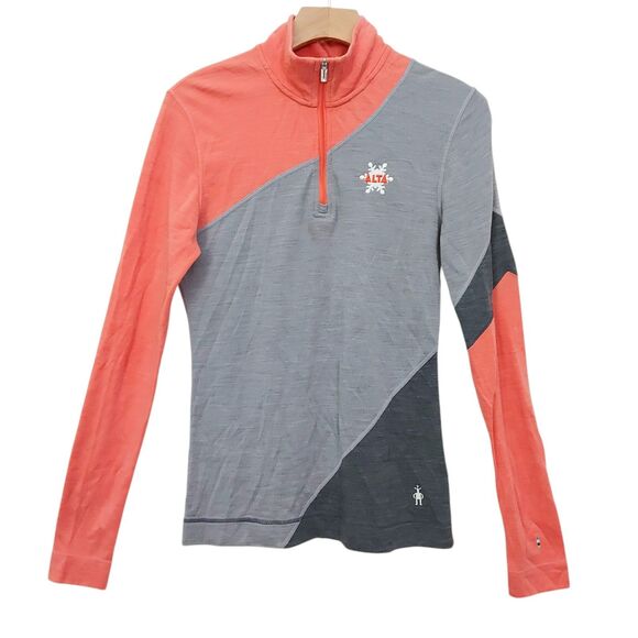 Smartwool Merino 250 Base Layer Womens Medium Pink Gray Color Block 1/4 Zip Knit - Picture 1 of 11
